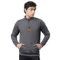 Rigo Mens Dark Grey Solid Full Sleeves High Neck Half-Zip Stand Collar Cotton Fleece Sweatshirt