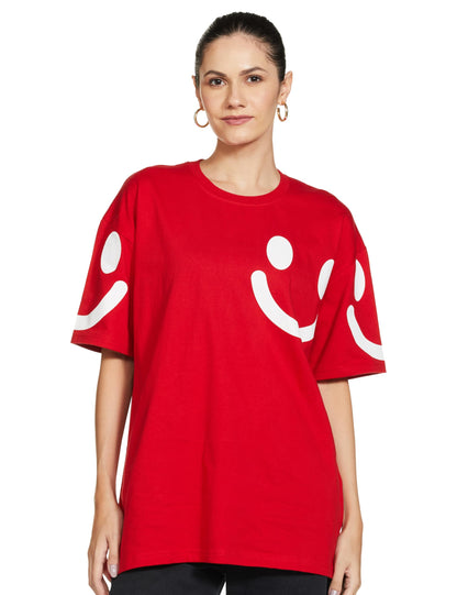 T2F Cotton Womens Solid Oversized Fit T-Shirt (WOM-DRP-TSRT-01_Red