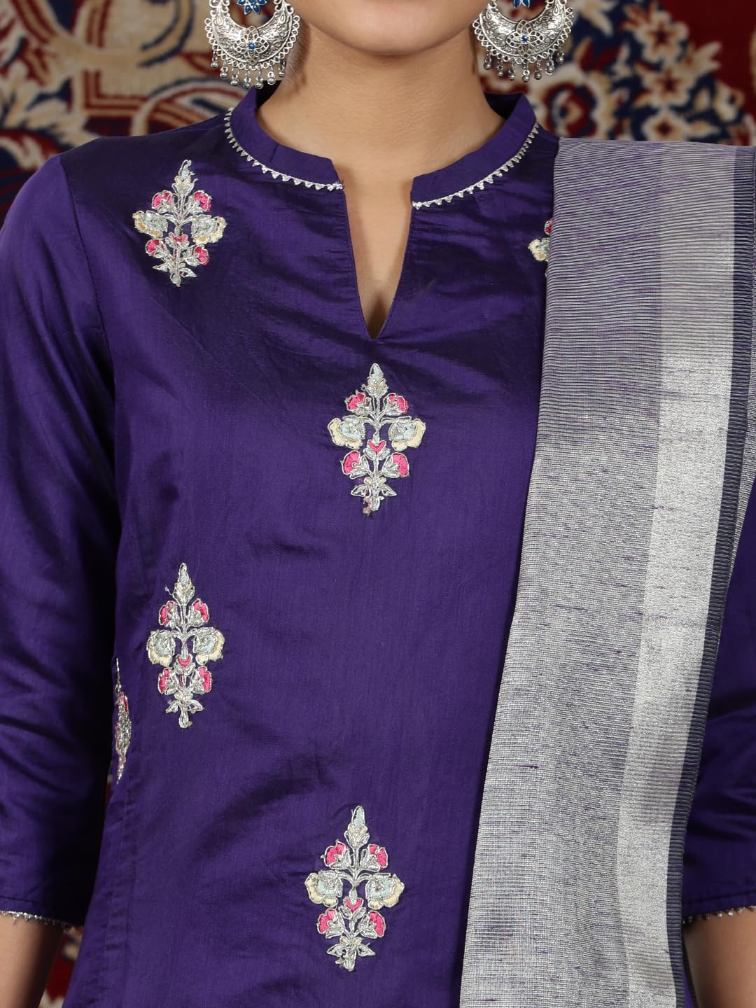 Aurelia Women's Viscose Yarn Dyed Flared Kurta & Palazzo With Dupatta Set