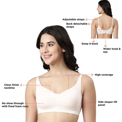 Enamor A077 Bamboo Fabric Full Support T-Shirt Bra for Women- High Coverage, Padded and Wirefree Pearl Blush