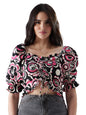 The Souled Store Official Powerpuff Girls: Flower Power Women and Girls Skinny Fit Half Sleeve Graphic Print Polyester Black Col
