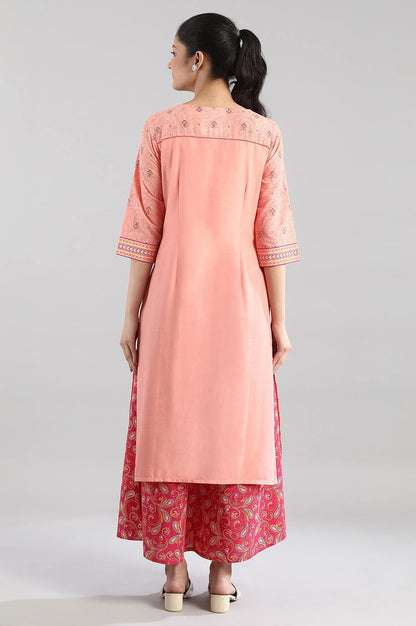 Aurelia Womens Peach Floral Printed Printed Cotton Regular Kurta