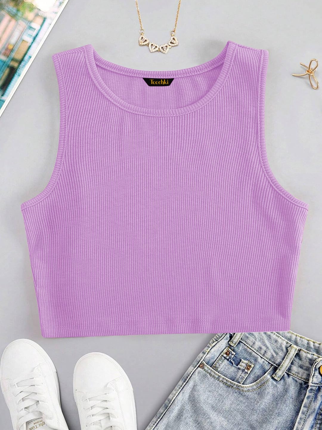 Toochki Tops for Woman | Spandex Top | Crop | Short | Western | for Jeans | Sleeveless | Stretchable | Purple