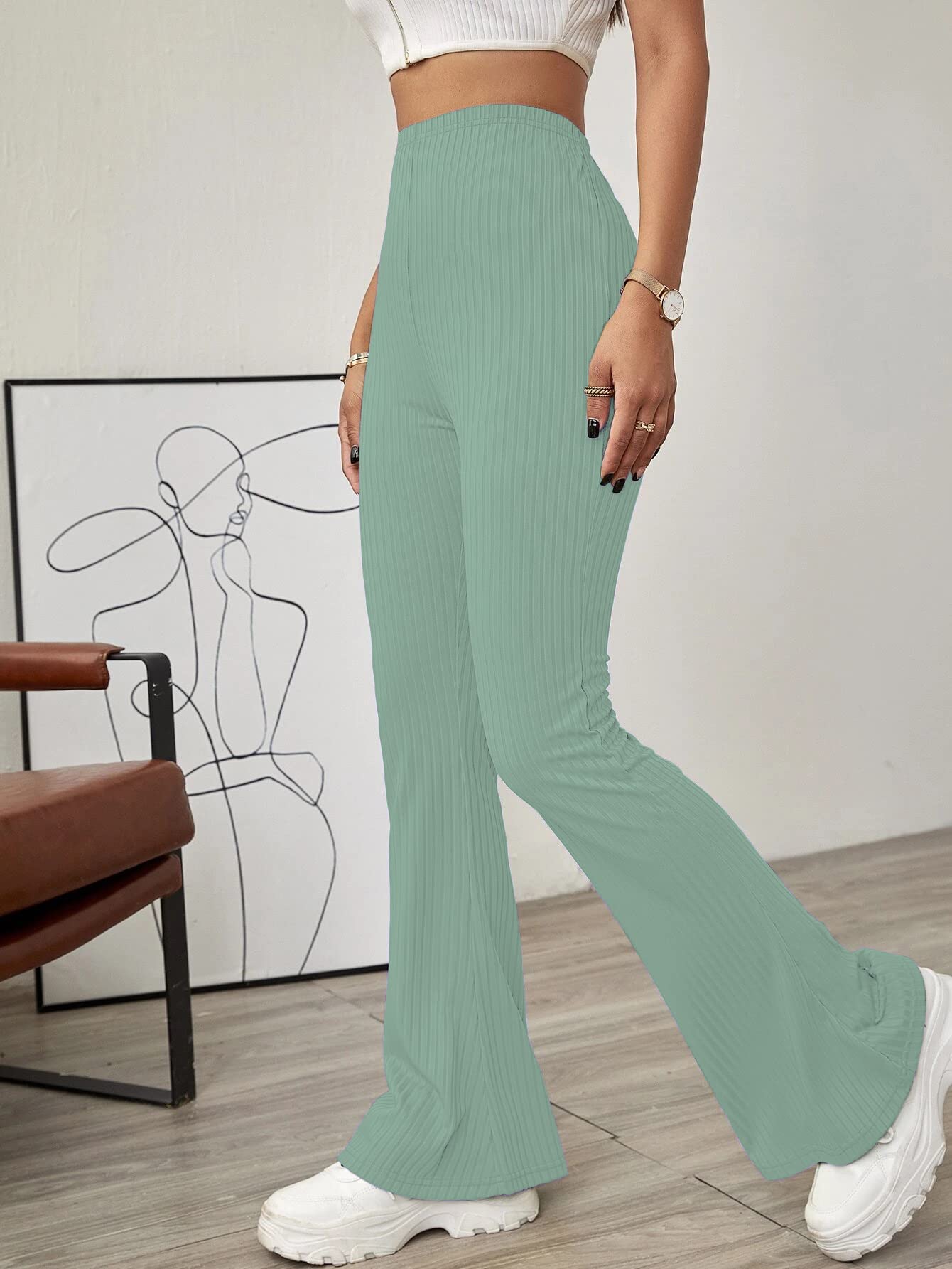 Shasmi Light Teal Womens Yoga Dress Pants Stretchy Work Slacks Business Casual Office Flare Bell-Bottom/Boot-Cut Elastic Waist