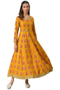 W For Woman Yellow Floral Printed Synthetic Maxi Dress With Embroidery