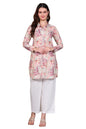 Aurelia Women's Dusty Pink Leaf Printed Cotton Shimmer Curved Kurti (Size: M)-A30508-508950