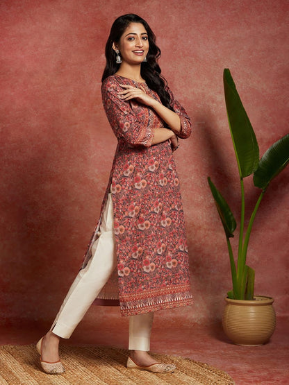 Libas Womens Crepe Printed Straight Kurta (26563_Multicoloured
