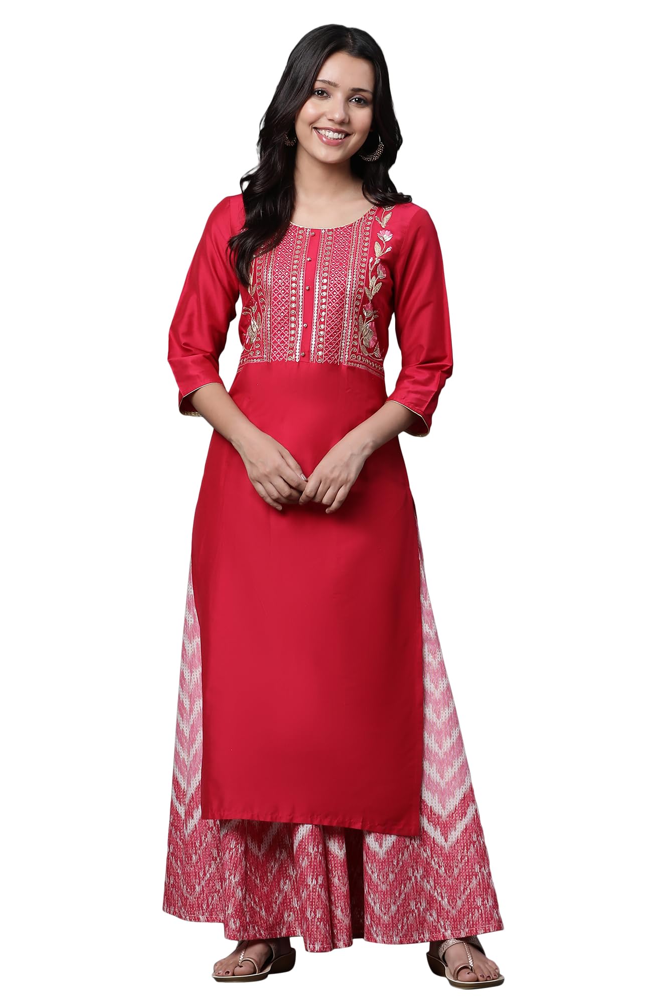 Aurelia Women'S Jazzy Pink Solid Solid Viscose Poly Straight Kurta_23Aua14584-704195_Xs