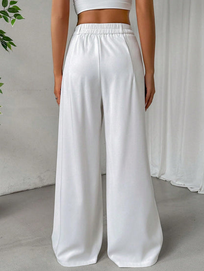 Shasmi Women & Girls Solid White Color Loose Fit, Pleated Trousers, Wide Leg Pocket Casual Long Korean Trousers Pant (Pant 146 W