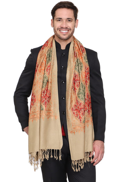 Weavers Villa Mens Matka Embroided Cashmilon Gents Shawls, Stoles, Muffler for Men, 70cm x 200cm