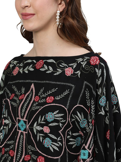Ishin WomenS Cotton Black Embroidered Kaftan Dress