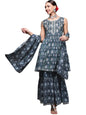 anubhutee Women's Cotton Navy Blue Floral Printed A-Line Kurta Suit Set with Sharara and Dupatta