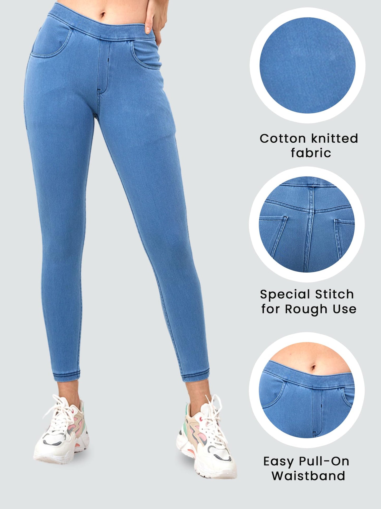 Lyra WomenS Solid Mid Rise | Rich Cotton Knitted Fabric | Regular Length | Pack Of 1 Ice Blue