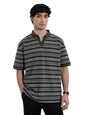 The Souled Store Textured T-Shirt: Olive Timber Men and Boys Short Sleeves Polo Collar Olive Striped Cotton Oversized T-Shirts