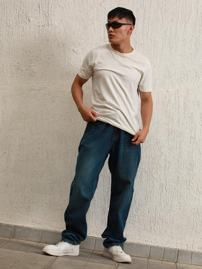 Hubberholme Men Blue Cotton Straight Fit Mid-Rise Solid Jeans