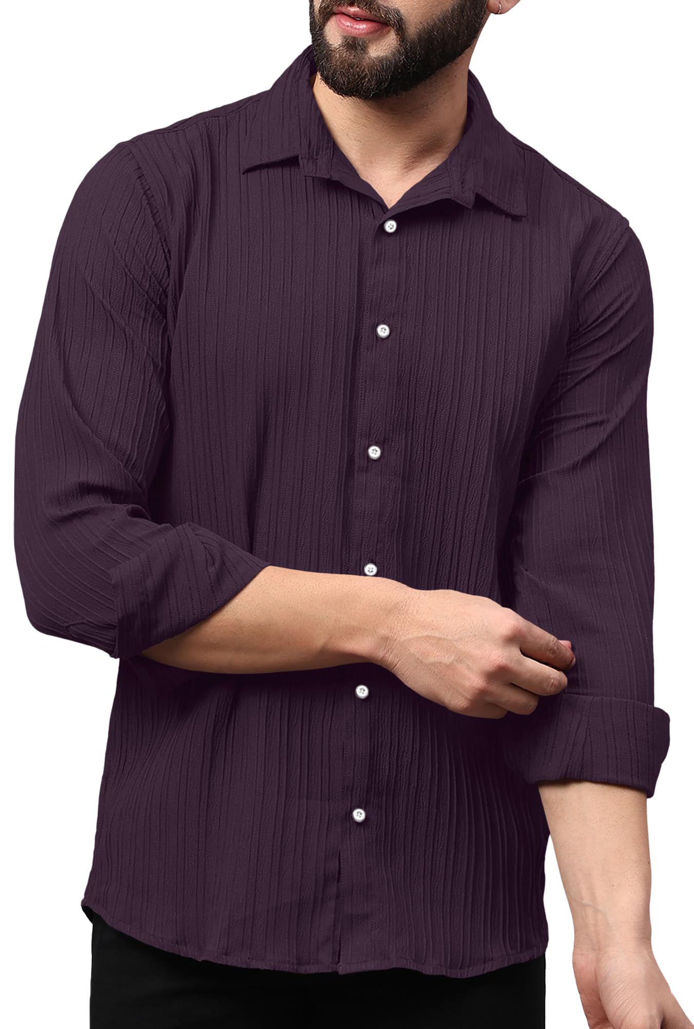 Finivo Fashion MenS Casual Button Down Shirts Long Sleeve Linen Shirt Fashion Textured Beach Summer Shirts Purple