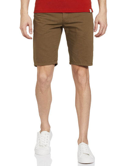 The Indian Garage Co Men Slim Fit Solid Mid-Rise Chino Shorts Olive