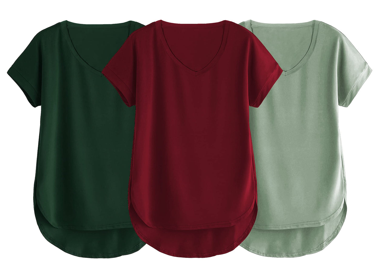 Fabricorn Combo Of Three Plain Maroon, Bottle Green And Sage Green V-Neck Up And Down Cotton Tshirt For Women (Maroon, Bottle Gr
