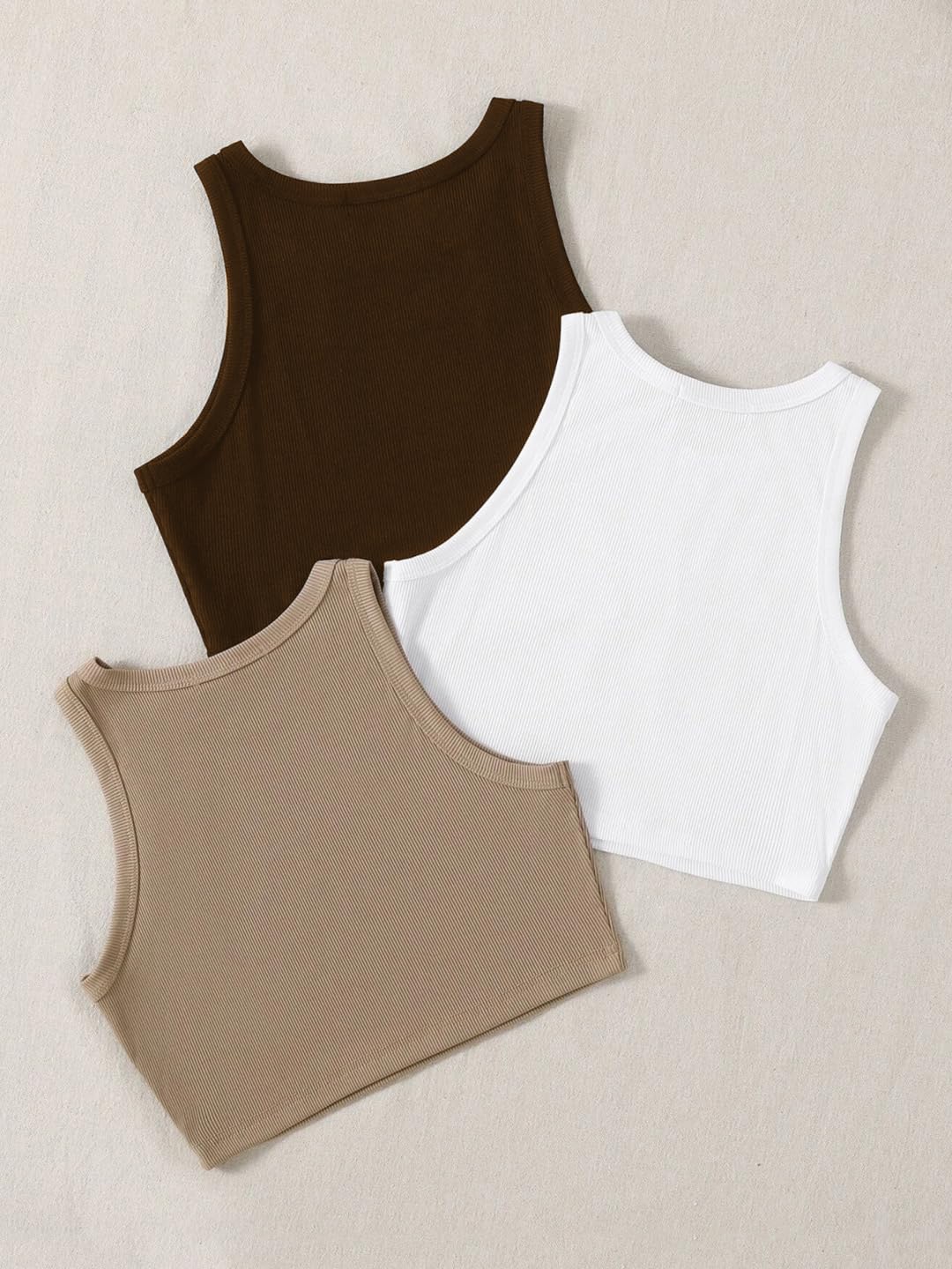 Toochki Tops for Woman | Spandex Top | Crop | Western | for Jeans | Sleeveless | Short | Stretchable | Pack of Three | Beige-Whi