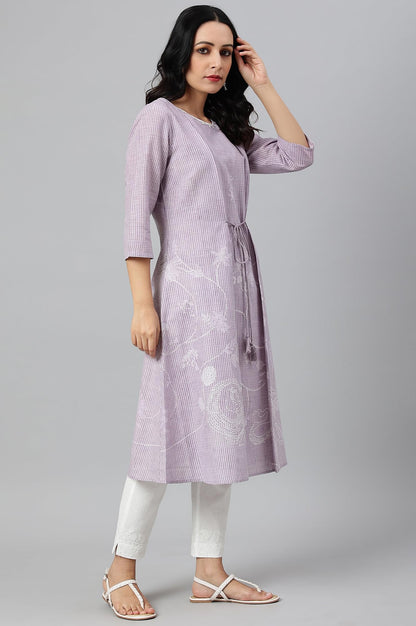 W For Woman Purple Floral Printed Cotton Regular Kurta With Thread Embroidery