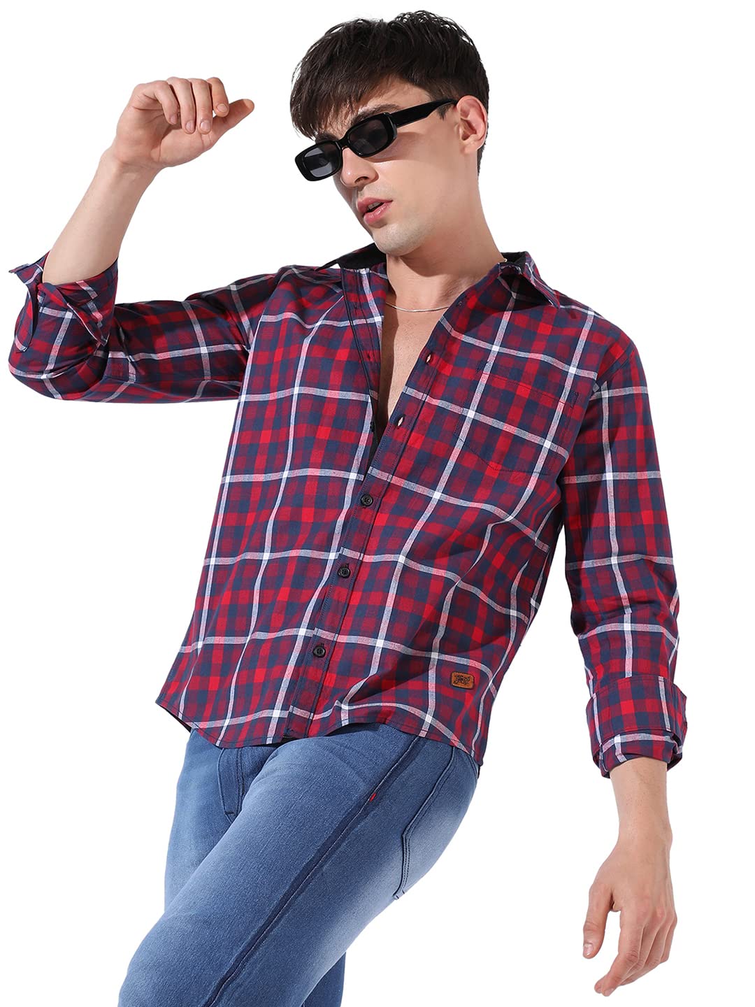 Campus Sutra Mens Red Checkered Button Up Collared Shirt for Casual Wear | Shirt Crafted with Regular Sleeve, Comfort Fit & Hig