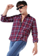 Campus Sutra Mens Red Checkered Button Up Collared Shirt for Casual Wear | Shirt Crafted with Regular Sleeve, Comfort Fit & Hig