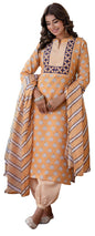 Yashika Women Printed Cotton Blend Straight Kurta Afghani Pant Dupatta Set - Ethnic Elegance Embodied | Perfect Fusion of Tradition and Style