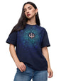 The Souled Store Trident Women and Girls Short Sleeves Round Neck Blue Embroidered Cotton Oversized T-Shirts