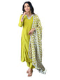 Naixa WomenS Lemon Yellow Viscose Embroidered Straight Kurta With Viscose Pant And Chiffon Printed Dupatta Sets (Nx-447-Lemon-X