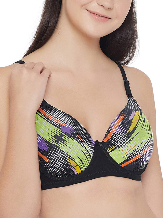 Clovia WomenS Padded Underwired Full Cup Printed Multiway T-Shirt Bra (Br1921P13_Black_38D)