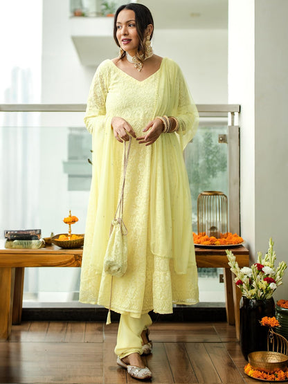 Libas WomenS Poly Georgette Kurta Sets (33373O_Yellow