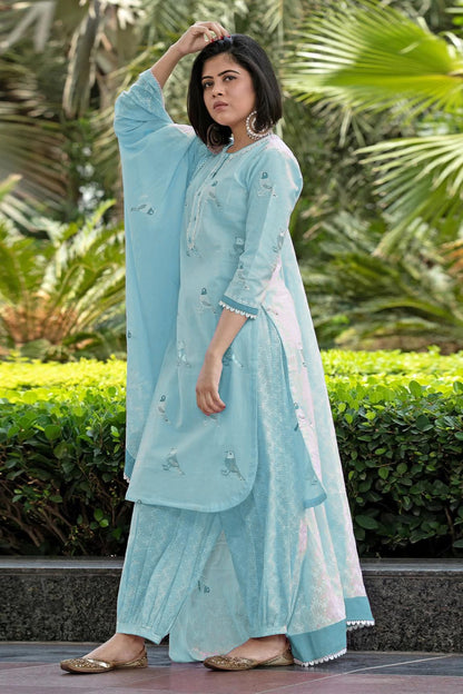 GoSriKi Women's Hand Printed Rayon Blend Kurta with Pants & Dupatta, Small, Purple, Model: RAGSRI-PURPLE-GS