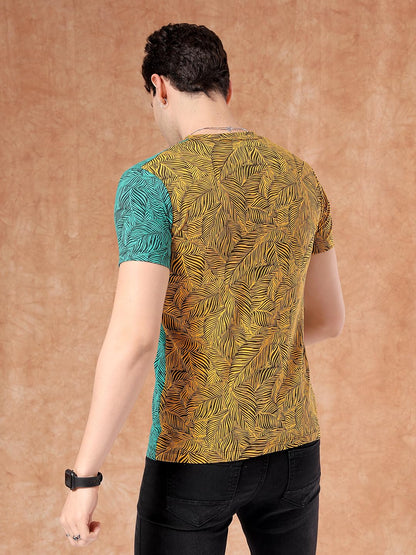 The Indian Garage Co Men Slim Fit Printed Round Neck Tshirt Yellow