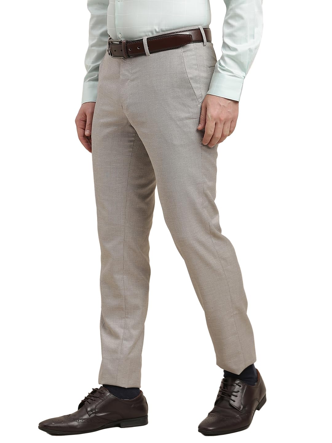 Turtle Men Pv Linen Grey Dobby Printed Slim Fit Formal Trouser