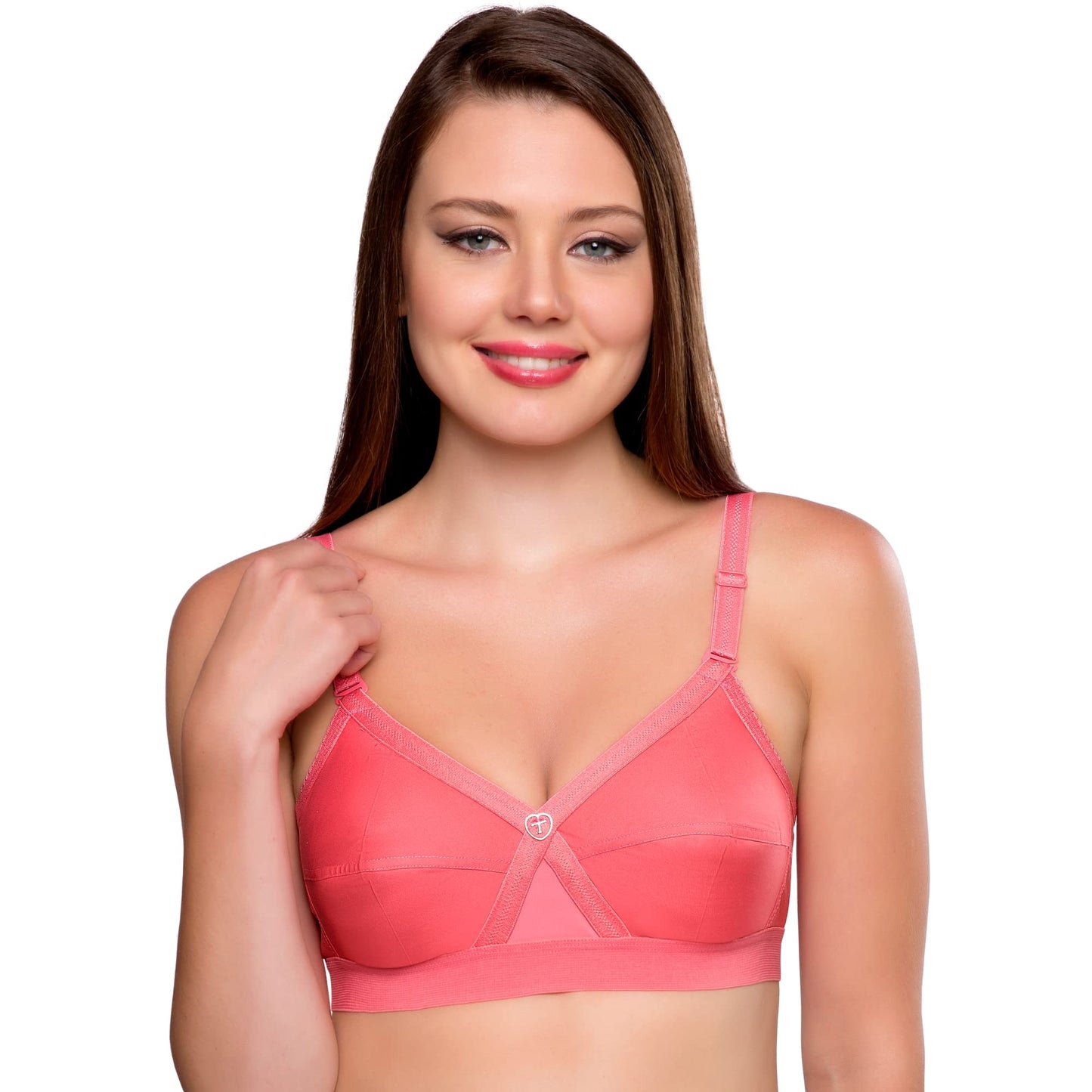 Trylo WomenS Non-Wired Bra (Krutika Plain_Coral_36D)