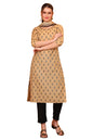 Aurelia Womens Ethnic Motifs Beads Embellished Straight Jacquard Beige Kurta, Cotton Black Trouser and Abstract Dupatta Set (Siz