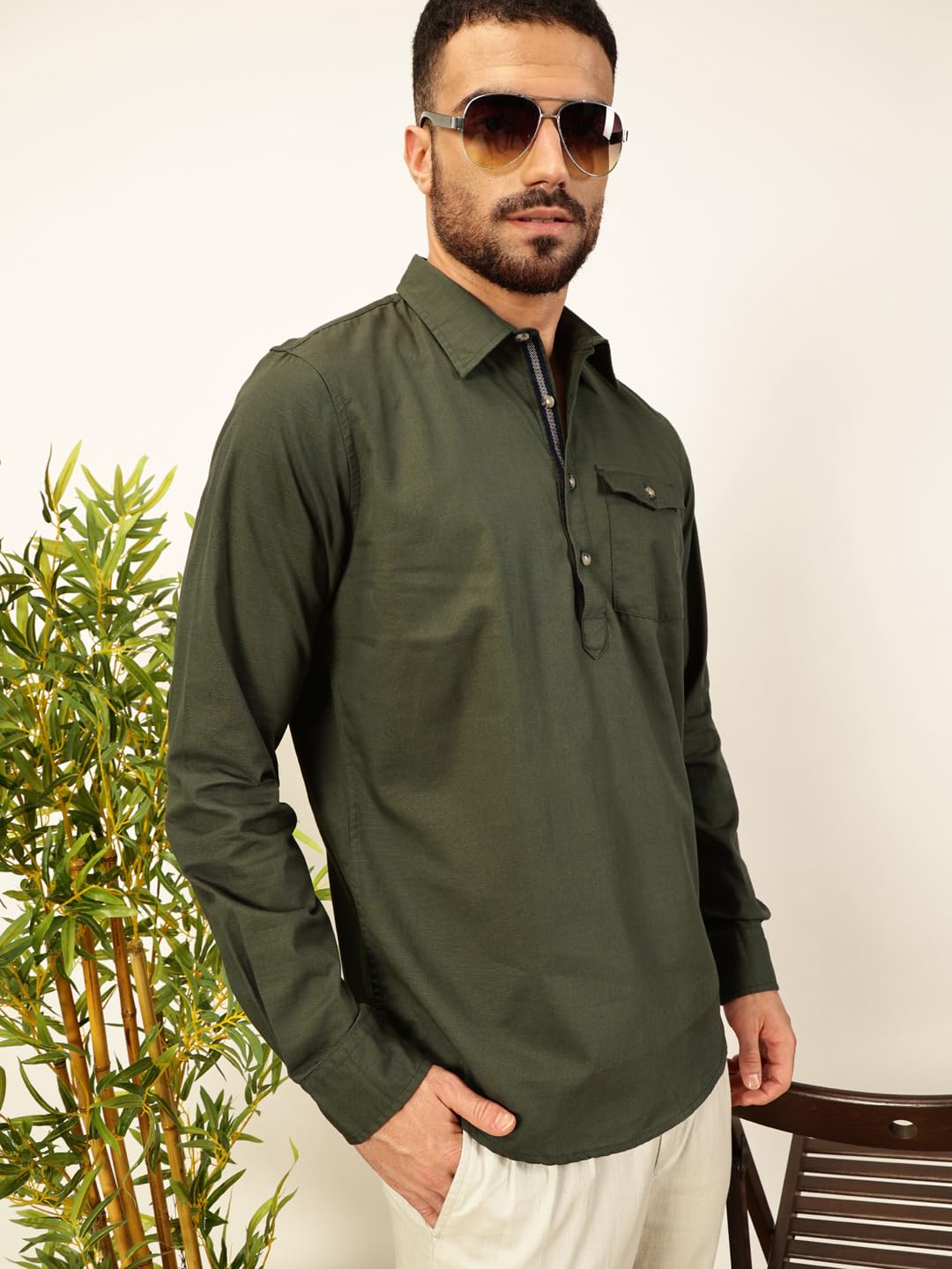 Thomas Scott Men Solid Cotton Linen Kurta Shirt (Ts1531)