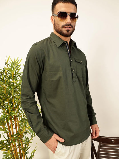 Thomas Scott Men Solid Cotton Linen Kurta Shirt (Ts1531)