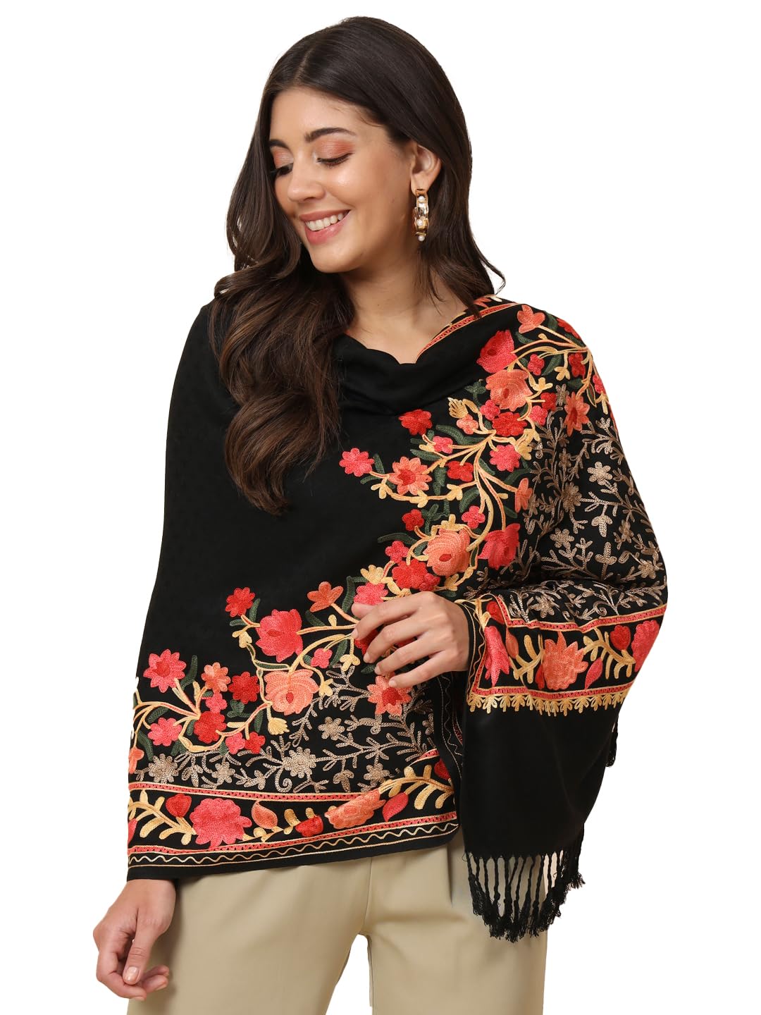 Pashmoda Women Murshid Aari Embroidered Stole(Size 71X203 CM)