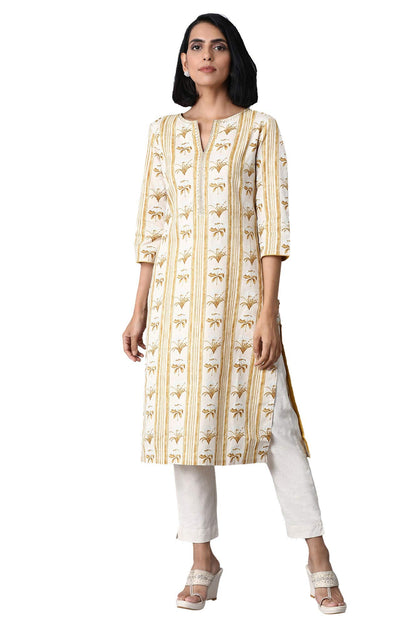 W for Woman Women's Cotton Blend Straight Kurta