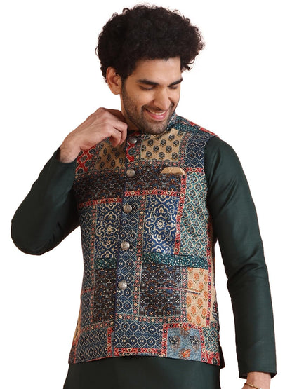 Kisah Nehru Jacket For Men  Printed Cotton Blend Modi Jacket | Ethnic & Formal Waist Coat For Weddings, Parties & Office Wear