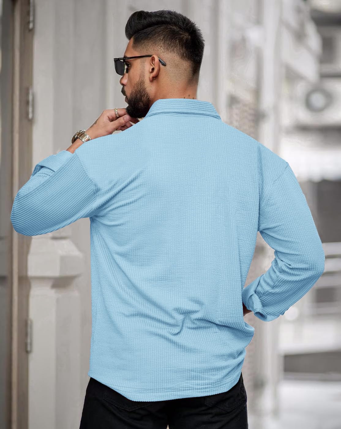 Noble Monk Mens Solid Casual Shirt |Full Sleeve | Regular Fit |Stylish Shirt for Men Sky Blue