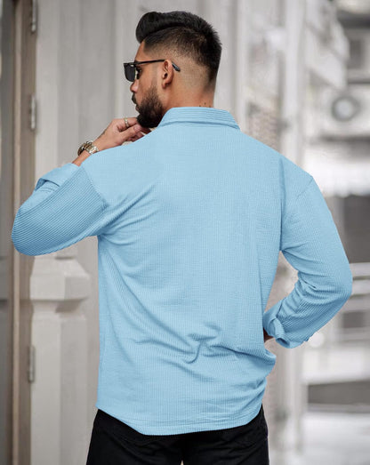 Noble Monk Mens Solid Casual Shirt |Full Sleeve | Regular Fit |Stylish Shirt for Men Sky Blue