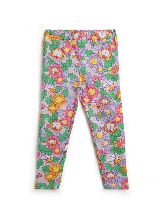 The Souled Store Garfield: Floral Girls Pull On All Over Printed Regular Fit Cotton Leggings (2-8 Yrs)