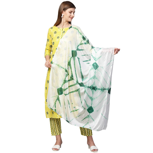 ANNI DESIGNER Women's Cotton Straight Kurta with Pant & Dupatta (KPTD-COT-10056-YELLOW)