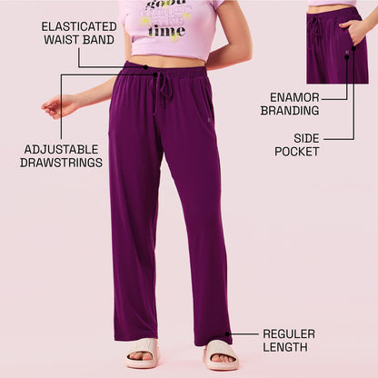 Enamor E404 Womens Home Pant - Relaxed Fit, Mid Rise, Regular Length, Straight Leg