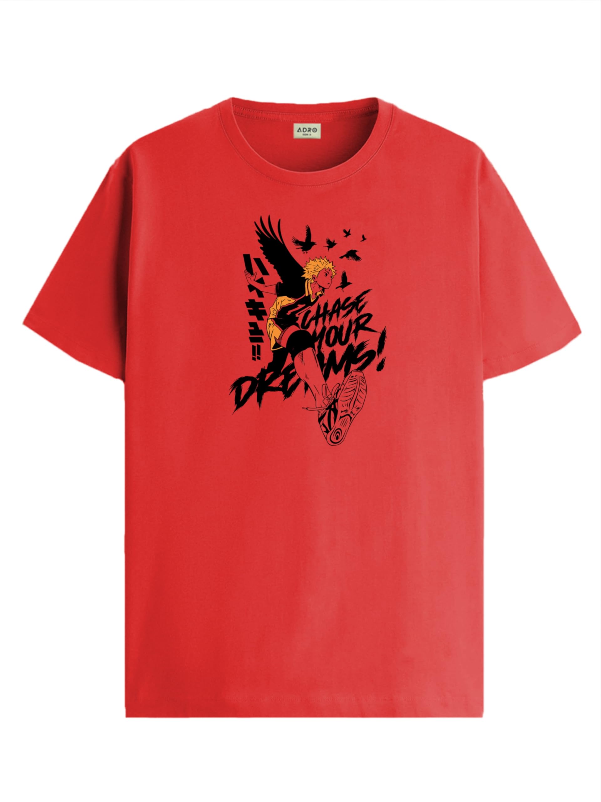 ADRO Mens Anime T Shirt - Premium Cotton Printed Haikyuu Tshirt - Perfect for Haikyuu Fans Print and Comfortable Fit Red T-Shirt