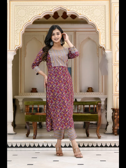 ANNI DESIGNER Women's Cotton Blend Printed Straight Kurta and Pant