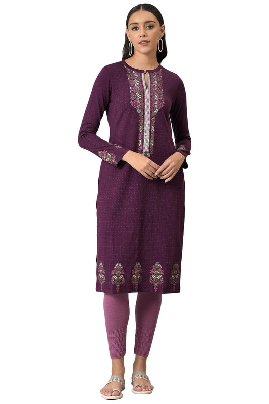 W for Woman Women Acrylic Floral Printed Winter A-Line Flared Kurta
