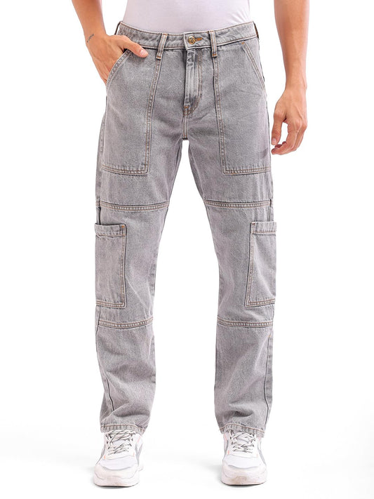 The Indian Garage Co Men Dad Fit Solid Mid-Rise Jeans Grey